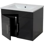 [JAMAIS UTILISÉ] Lavabo + meuble sous évier HHG-235, meuble sous vasque, poli miroir 60cm noir - black