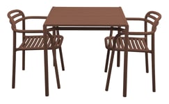 Cane-Line - Bliss Matgrupp - Bord 80x80 cm + 2 st Karmstolar Desert Red