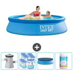 Intex Pyöreä puhallettava Easy Set uima-allas - 244 x 61 cm - Sininen - Sisältää pumpun Suodattimet - Peite - Kloori Tarvikkeet Mukaan Lukien CB87