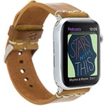 VENTA® Bracelet de rechange en cuir véritable pour Apple Watch 1/2 / 3/4 / 5 Compatible avec Apple Watch Bracelet de rechange en cuir véritable (42-44 mm/Camel/VA15-V5EF) + kit d'adaptateur argenté
