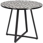 Table ronde Tella en céramique motif blanc et noir et pieds en acier noir ø 90 cm - Kave Home