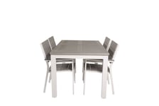 Albany Trädgårdset bord 90x152/210cm och 4 stole Levels vit, grå, gråvit.