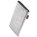 fitBAG Groove Silver custom tailored sleeve for Oppo Find X3 Pro | Made in Germany | Fine nappa leather pouch case cover with MicroFibre lining for display cleaning