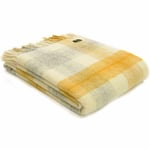 TWEEDMILL TEXTILES 100% Pure Wool Sofa Bed Blanket UK MEADOW CHECK YELLOW THROW
