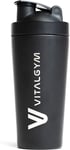 Vital Gym Stainless Steel Protein Shaker with Mixer Ball - Premium Black Power C