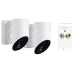Somfy 1870471 - 2 Outdoor Camera blanches - Caméras de Surveillance Extérieures - Sirène 110 DB - Branchement Possible sur un luminaire existant