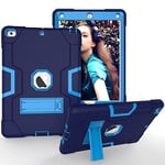 Étui Hybride pour iPad 6e génération, iPad 5e génération, iPad 9,7", Coque de Protection Hybride Antichoc Robuste avec béquille pour iPad 9,7" Bleu Marine + Bleu