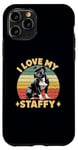 Coque pour iPhone 11 Pro I Love My Staffy Dog Noir Staffordshire Bull Terrier propriétaire