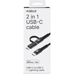 USB-C till USB-C-kabel och Lightning-adapter - CELLY - Laddning och synkronisering - Nylon - Svart