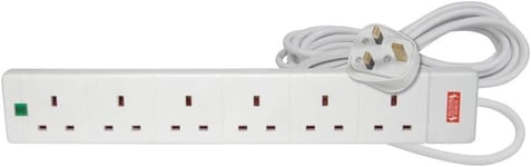 Mercury | 6 Gang Extension Lead with Surge Protection | 5 Metre,White