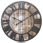 Westzytturm Large Wooden Wall Clock Vintage Decorative 3D Roman Numerals Rustic 60cm Wall Clock Round, Wooden Clocks for Living room Home Kitchen Garden (Washed Pink 60 cm Diameter)