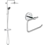 GROHE Vitalio Joy 260 - Cool Touch Thermostatic Mixer, Chrome, 26403002 & BauCosmopolitan Toilet Paper Holder, Suitable for Gluing, Chrome, 40457001