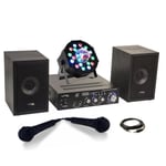 Pack KARAOKE-STAR2MKII Enfant - 2 Enceintes 2 Micros 1 Ampli Bluetooth USB SD 100W - Projecteur 2-en-1 PAR Astro Musique Soirée