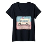 Womens Cool Ice Cream Truck with Sweets for Summer and hot Days V-Neck T-Shirt