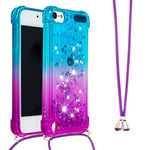IMEIKONST Liquid Case for iPod Touch 7, Glitter Shiny Sequin Sparkle Quicksands With Drawstring Choker Soft Transparent Silicone TPU Protective Bumper Cover for iPod Touch 5 / Touch 6 Blue Purple YB