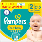 Pampers Premium Protection New Baby Size 2, 240 Nappies, 4Kg-8Kg, Monthly Pack +