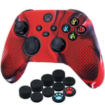 YoRHa Dots Cover Skin Case for Xbox Series X/S Controller x 1(Camouflage Red) with Thumb Grips x 10