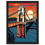 Artery8 Clifton Suspension Bridge Sunset Modern Pop Art Artwork Framed Wall Art Print A4