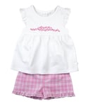 Mini Vanilla Girls Pink / White Check Shortie Pyjamas - Pink & White Cotton - Size 5-6Y