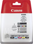 Genuine Canon PGI-580 PGBK + CLI-581 CMYK Multipack of 5 Ink Cartridges 2078C005
