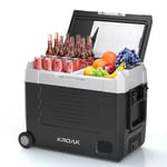 KROAK 55-liters kylbox 12V 24V bärbar mini kylskåp elektrisk frys liten frys för bil camping med hjul och handtag