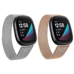 SINPY Watch Bands for Fitbit Versa 3 Strap,2-Pack Metal Straps Magnetic Clasp Loop Steel Adjustable Replacement Wristband Compatiable with Fitbit Sense Tracker,Rose Gold/Silver