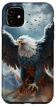 iPhone 11 Blue white bald eagle phoenix bird flying fire snow mountain Case