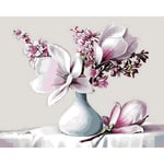 CHXFit DIY Magnolia Flower Pattern Adult Kid Paint by Numbers Brushes Drawing Home Decor Children Handpainted Oil Painting Gift-40x50cm(wiht Frame)