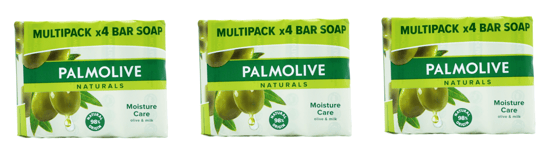 Palmolive Naturals Moisture Care Olive & Milk  Bar Soaps, 4 Units in 1 Pack x 3
