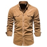 VerOut Mens Corduroy Shirt Cord Long Sleeve Button Down Regular Fit Top,Brown,XL