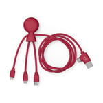 Xoopar - Mr Bio 1m Câble Multi USB 4 en 1 en Forme de Pieuvre - Chargeur Universel en Plastique Recyclé - Prise USB Universel USB-C, Ligthning,Micro USB, USB pour Smartphone Universelle - Rouge
