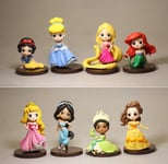 8Pcs Disney Princess Cartoon belle snow white Figure Cake Topper Play Toy Doll