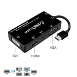 Convertisseur d'affichage quatre en un, connecteur HDMI Vga Dvi, compact et portable, Plug and Play, adapté pour télévision, projecteur, moniteur Noir