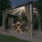 Tonnelle de Jardin Tente de réception - Rapide à Installer avec rideau et lumières LED 3x3 m Taupe Aluminium BV910286