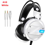 Gaming Headset Wired Headphones 4d Surround Stereo White A10
