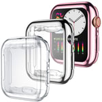 Dirrelo 3 Pack Case Compatible with Apple Watch Series SE 6/5/4 44mm Screen Protector, Full Cover Protective Case Soft TPU Bumper Cover Compatible with iWatch Series SE 6/5/4, Silver/Clear/Pink