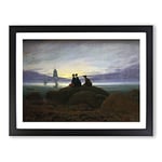 Moonrise Over The Sea By Caspar David Friedrich Classic Painting Framed Wall Art Print, Ready to Hang Picture for Living Room Bedroom Home Office Décor, Black A4 (34 x 25 cm)