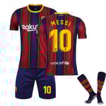 Fotbollströja Fotbollsset Träningsset 21/22 Messi Barcelona Nr 10 yz storlek size 26