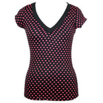Black With All Over Red Stars V-Neck Fitted Short Sleeved T-shirt UK 8 10 12 14
