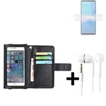 Wallet Case Cover for Sony Xperia 10 III Lite + headphones black screen protecto