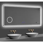 Acezanble - 120x70cm miroir lumineux de salle de bain regtanglaire avec Bluetooth, 3 Couleurs, Horloge et Loupe