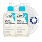 CeraVe Gel SA Anti-Rugosités - 2 x 236ml - Gel Nettoyant Exfoliant Doux Corps pour Peaux Très Sèches, Rugueuses et Kératose Pilaire