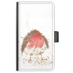 Hairyworm Speckled Robin Leather Side Flip Wallet Phone Case, Watercolour Art Print Phone Cover for LG K8 (2017)