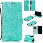 Portefeuille Coque Pour Huawei P30 Smartphone Magnétique Pu Cuir Etui Rabat Avec Fente Pour Carte Et Dragonne Dentelle Fleur Motif - Vert