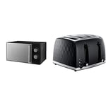 Russell Hobbs Honeycomb RHMM715B 17 Litre 700W Black Solo Manual Microwave & 26071 4 Slice Toaster - Contemporary Honeycomb Design with Extra Wide Slots and High Lift Feature, Black
