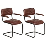 vidaXL spisebordsstole med armlæn 2 stk. ægte læder brun