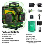 Niveau Laser Professionnel 16 Lignes 360° Vert Auto-nivellement Haute Précision, Multifonction Intérieur/Extérieur, Compact et Puissant, Rechargeable, Luminosité Réglable, Accessoires Inclus