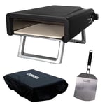 Zanussi Outdoor Portable 12" Gas Fuelled Pizza Oven Paddle and Waterproof Cover in Black, Gas Pizza Maker, BBQ Oven, Stainless Steel Foldable Legs ZGPO1PC