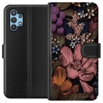 Samsung Galaxy A32 5G Musta Lompakkokotelo Tecknade blommor