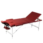 vidaXL Rød sammenklappeligt massagebord med 3 zoner og aluminiumsramme